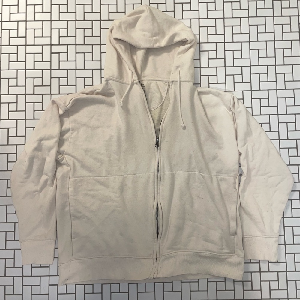 MUJI Cream Colored Unisexual Hooded Zip Up